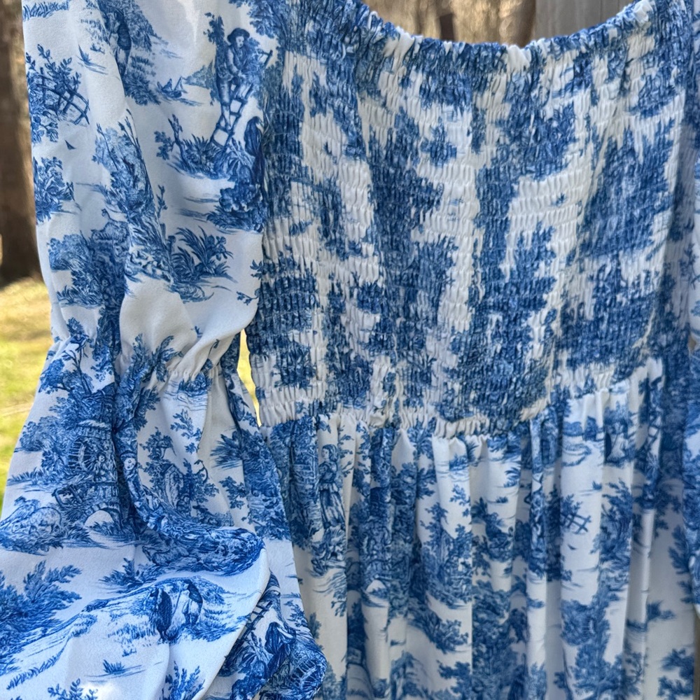 Blue and White Floral Toile Maxi Dress - Picture 8 of 9